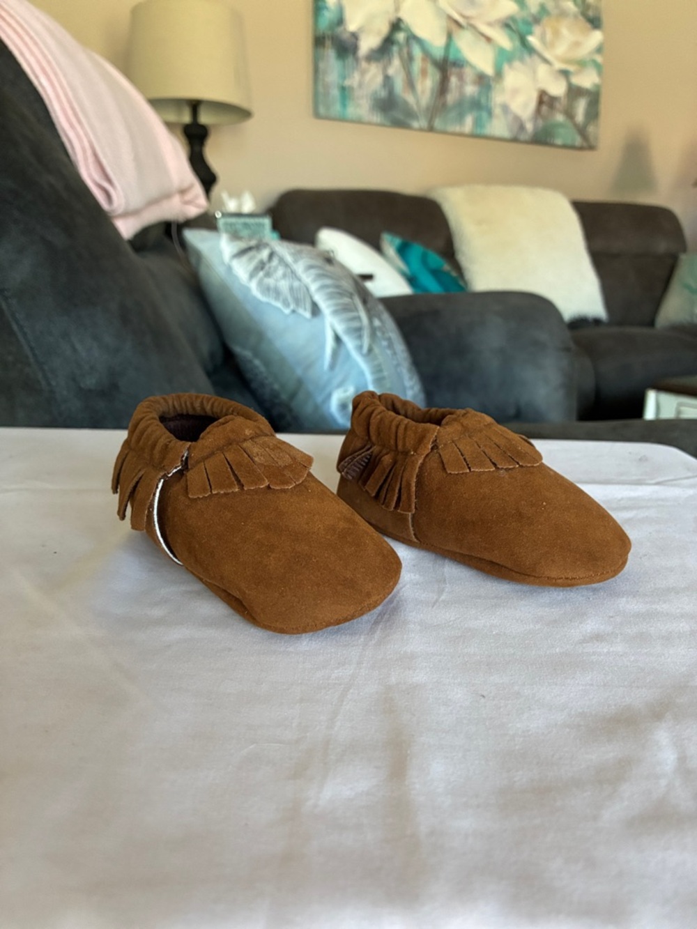 Kids Fringe Moccasin Slip-On Shoes - Brown